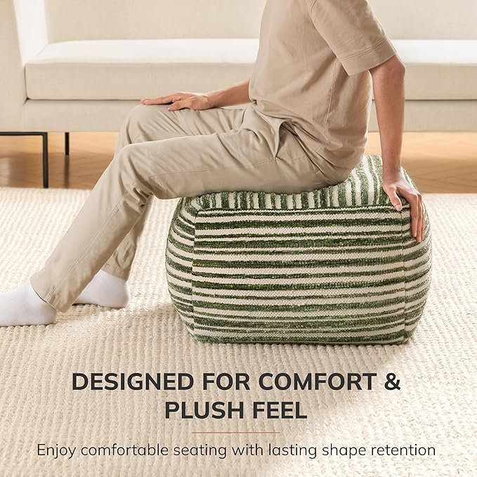 Anji Mountain Artisan Crafted Cotton Blend Pouf Ottoman | Versatile Floor Seating & Footstool for Living Room | Modern Boho Home Décor Accent | Filled Pouffe