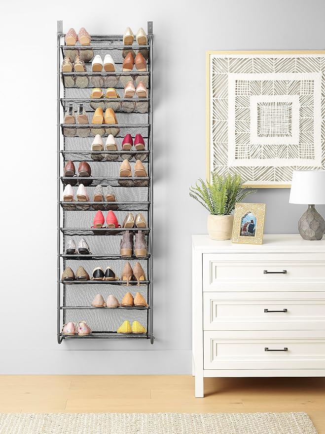 Whitmor 36 Pair Over-The-Door Rack-Gunmetal Gray Shoe Organizer
