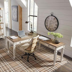 Signature Design by Ashley Realyn Cottage L-Shaped Distressed 2-Piece Home Office Desk with Power Supply and USB Ports, White & Light Brown