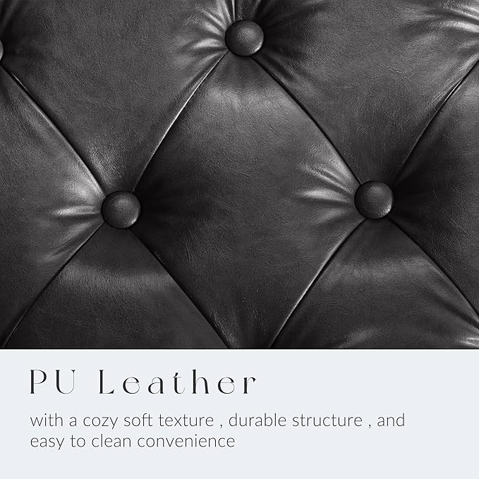 GRAINELL Storage Ottoman Bench, Upholstered Tufted Bedroom Bench with Storage, End of Bed Storage Bench for Living Room & Entryway, 350 lb Capacity, Leather Black