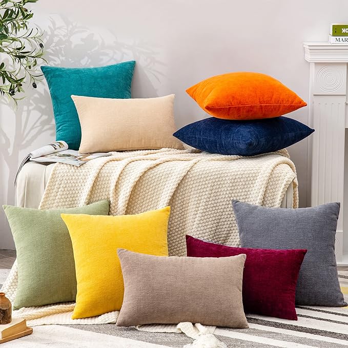 GAWAMAY Decorative Square 16x16 Inch Throw Pillow Covers Set of 2, Super Soft Chenille Pillows Farmhouse Fall Pillowcase for Living Room Bedroom Sofa Couch Cushion Cover Teal 40x40cm (No Insert)