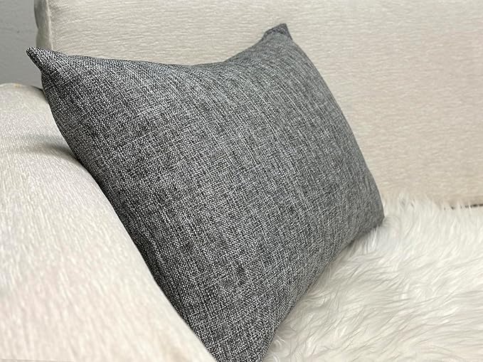 Aiking Home Woven Fine Faux Linen Throw Pillow Cover, Size 12"x18", Gray