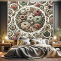 Ambesonne Flower Tapestry King Size, Circular Floral Wreath with Greenery Leaves Ornaments Modern Cottagecore, Wall Hanging Bedspread Bed Cover Wall Decor, 104" X 88", Reseda Green Pale Ruby
