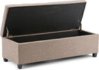 SIMPLIHOME Avalon Storage Ottoman Bench - 48 inch Wide Upholstered Linen Look Fabric Rectangular Lift-Top Ottoman in Fawn Brown, Contemporary Storage Bench for Living Room with High-Density Foam