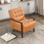 Lexicon Modern Accent Chair, Luxury Genuine Leather Match Living Room Chair with Tufted Cushions, Solid Wood Frame and Arm Rest, Comfy Upholstered Single Seat for Bedroom/Reading/Office, Orange