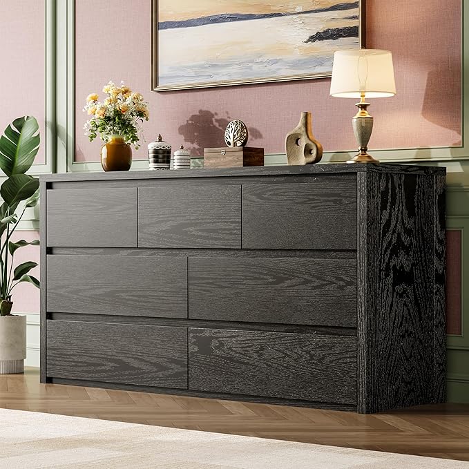 GarveeHome 7 Drawer Dresser for Bedroom, Wide Modern Chest of Drawers, Large Wood Dresser Wooden Storage Organizer for Living Room, Hallway Entryway