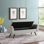 HomePop Modern Storage Bench with Wood Legs |Homepop Home Décor|Bench with Storage for Living Room & Bedroom - Light Gray Woven