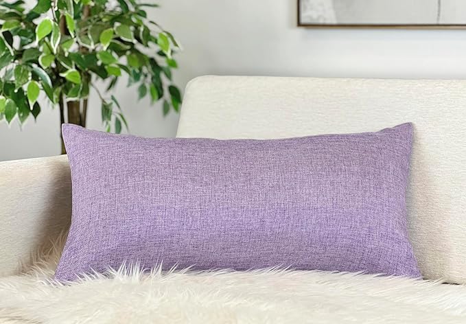 Aiking Home Woven Fine Faux Linen Throw Pillow Cover, Size 14"x26", Lavender