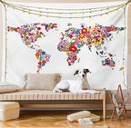 Ambesonne Floral World Map Tapestry, Bunch of Flower Petals Essence Fragrance Garden Growth Theme Atlas Image, Fabric Wall Hanging Decor for Bedroom Living Room Dorm, 28" X 23", Red White