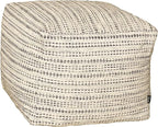 Chardin home Unstuffed Ottoman, Cozy & Bohemian Pouf Covers, Hand Crafted Casual Seating, Footrest, Square Floor Pillow for Home, Office, Bedroom, Living Room, 16.5" x 16.5"x 12.9", Black-Off White