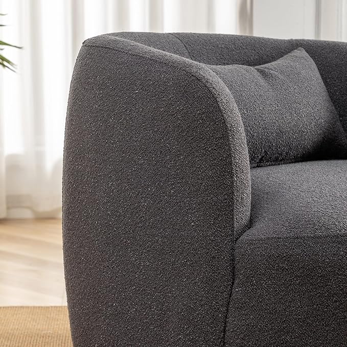KINWELL 34" Boucle Swivel Barrel Chair with 23" Ottoman Set, Fully Assembled Set of Sherpa Accent Chair and Footrest, Modern Comfy Armchair and Footstool for Living Room and Bedroom, Dark Grey