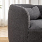 KINWELL 34" Boucle Swivel Barrel Chair with 23" Ottoman Set, Fully Assembled Set of Sherpa Accent Chair and Footrest, Modern Comfy Armchair and Footstool for Living Room and Bedroom, Dark Grey