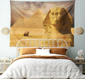 Ambesonne Egyptian Print Tapestry King Size, Sphinx Face Other Pyramids in Egypt Old Historical Monument, Wall Hanging Bedspread Bed Cover Wall Decor, 104" X 88", Amber Sand Brown