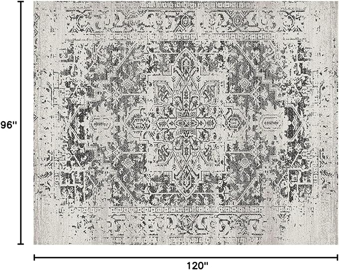 MICRODRY - Area Rug, Low-Profile Design for a Sleek, Bulk-Free Look. Machine Washable, Stain-Resistant, Skid-Resistant Backing, Ideal for Bedroom, Living Room, Kitchen, or Entryway, 8x10', Tara (Grey)