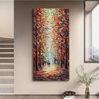 Art 24x48 Inch Hand-Painted Landscape Oil Paintings Wall Art Romantic Theme Vertical Texture Oil Paintings Living Room Bedroom Wall Decoration