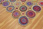 Scalloped Edge Rug, Hand Woven Natural Chindi Cotton and Jute Area Rug, 12x18 Ft Beige & Multicolor Braided Kilim Rugs for Living Room, Kitchen, Entryway, Farmhouse