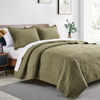 Love's cabin Quilts for Full Bed Green Bedspreads Bedding Set - Lightweight Bedspread Comforter - Coin Pattern Bedding Coverlet for All Season - 3 Pieces (1 Quilt, 2 Pillow Shams)