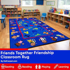 KIDCARPET.COM Friends Together Rectangle Classroom Rug | Bordered Area Rug for Preschool Daycare Learning, 6' x 8'6"