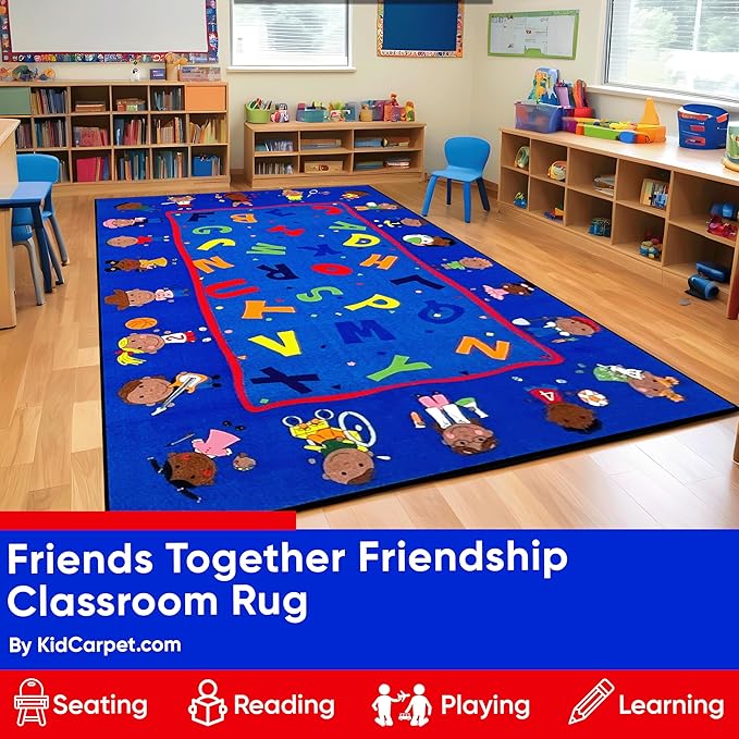 KIDCARPET.COM Friends Together Rectangle Classroom Rug | Bordered Area Rug for Preschool Daycare Learning, 7'6" x 12'