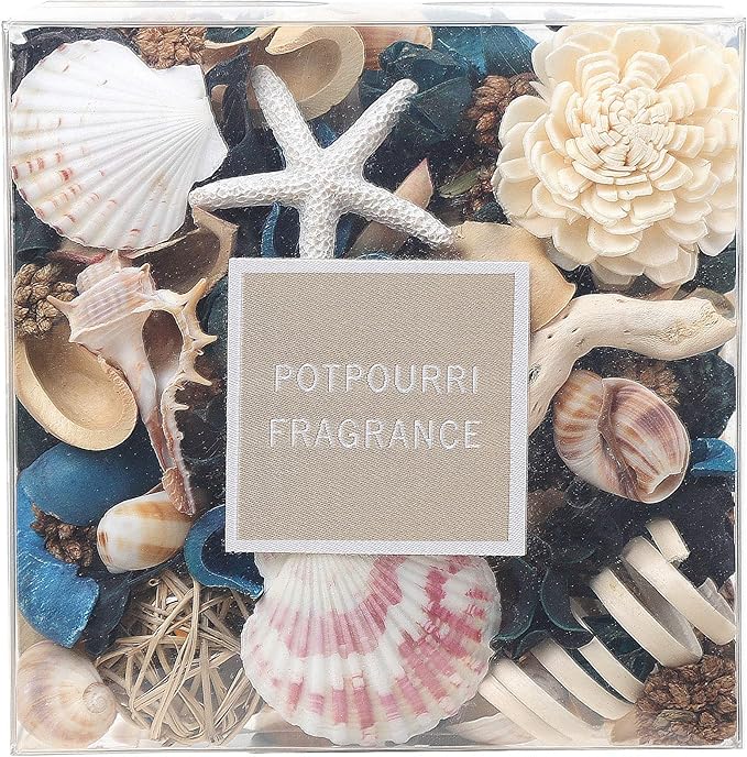 Qingbei Rina Seashell Potpourri Dried Flowers, Ocean Breeze Scented Potpourri Bowl Filler,Vase Filler,Home Fragrance, Beach Coastal Sea Shell Bathroom Decor,14 oz(Blue)