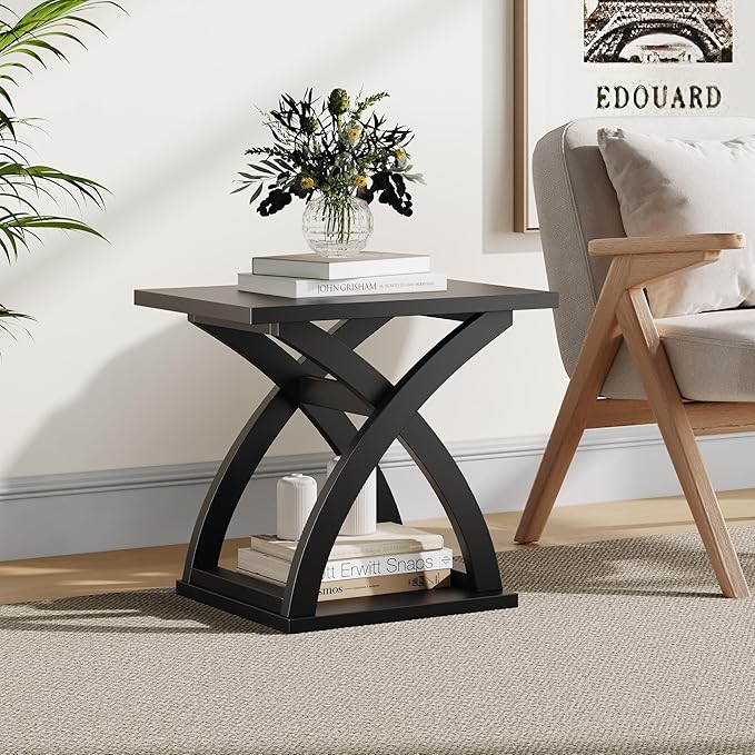 ChooChoo End Side Table Set of 2, Modern End Table with Storage Shelf, X-Design Side Table Living Room