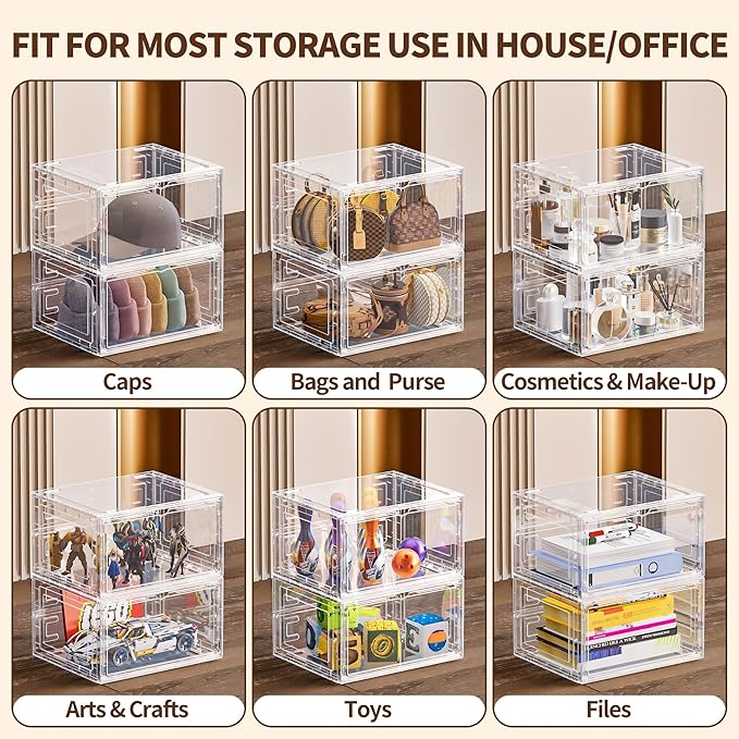 8 Pack XX Large Shoe Organizer, Heavy-Duty Hard Thicken Plastic Clear Stackable Shoe Storage Box Organizer for Closet, Space-Saving Shoe Rack Display Case Bin Containers for Sneakers, Clear