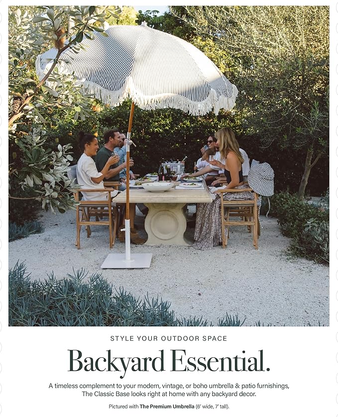 Business & Pleasure Co. Classic White Umbrella Base - Perfect for The Patio Table or Pool - Heavy Outdoor Square Metal Stand - Fits Beach, Market, & Patio Umbrellas - 55 lbs