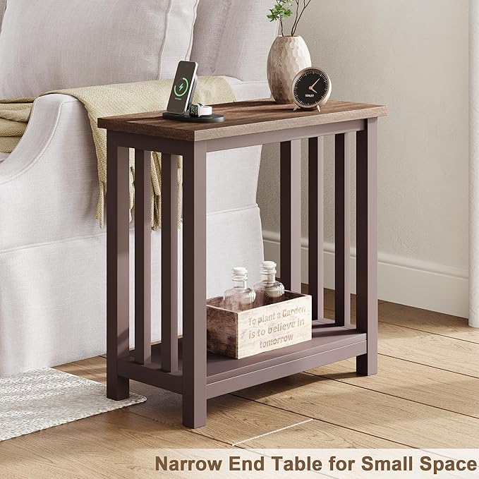 ChooChoo Mission End Tables Set of 2, Narrow Side Tables for Small Spaces, Night Stands with Storage Shelf for Living Room and Bedroom, Espresso