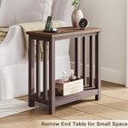 ChooChoo Mission End Tables Set of 2, Narrow Side Tables for Small Spaces, Night Stands with Storage Shelf for Living Room and Bedroom, Espresso
