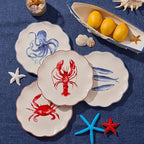 Bico Ocean Wonders Scalloped Salad Plates Set of 4, 8.75 Inch Ceramic Dessert Plates for Salad, Appetizer, Side Dishes, Microwave and Dishwasher Safe, Gift for Housewarming and Christmas