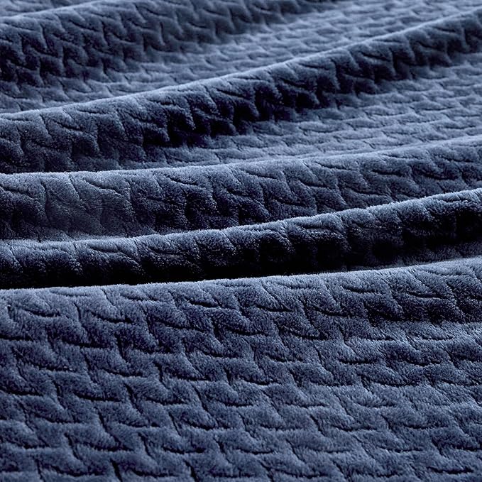 Oversized King Fleece Blanket 120x120 Inches, Seamless Soft Cozy 3D Jacquard Flannel Blanket 10'x10' Extra Large for Bed, Sofa, Couch, Travel & Camping, California King Throw, Navy Blue Leaf