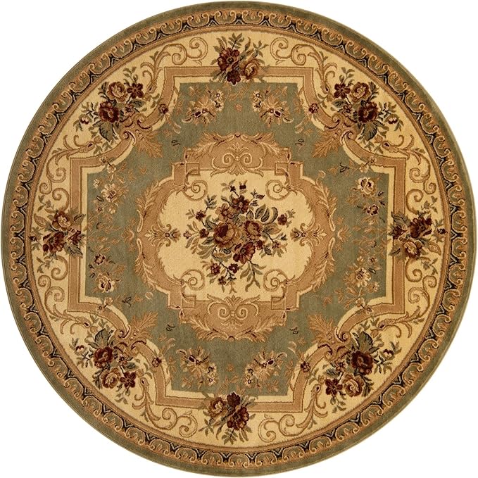 Rugs.com Chateau Collection Rug – 7' Round Green Medium Rug Perfect for Kitchens, Dining Rooms