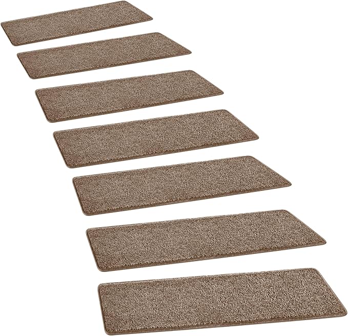 PURE ERA Carpet Stair Treads Tape Free Non Slip Indoor Stair Carpet Stair Protectors Pet-Friendly Non-Slip Skid Resistant Washable Reusable 8" x 30"(2 Pieces,Camel Brown)