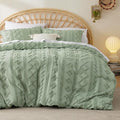 Bedsure Boho Duvet Cover Queen Size, Soft & Comfortable Elegant Design Boho Bedding for Decoration, Machine Washable Comforter Cover for All Seasons,Includes 1 Duvet Cover & 2 Pillow Shams,Light Green