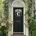 Circular Surname Front Door Welcome Sign - 26 Letter House Wreath, Front Porch Decorations, Year-Round Home Decor (C)
