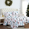 Southshore Fine Living, Inc. King/California King Size Christmas Quilt Set w/2 Pillow Shams, Holiday Bedding Set, 3-Piece Reversible Quilt Set, Cute Trees & Reindeer Over Red Plaid Print