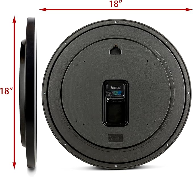 Bernhard Products Black Wall Clock Silent Non Ticking - XL 18 Inch, Set of Two Quality Quartz Battery Operated Round Easy to Read Home/Office/Classroom/School