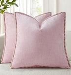 decorUhome Spring Chenille Soft Cozy Throw Pillow Covers 20x20 Set of 2 Modern Farmhouse Boho Velvet Decorative Pillow Cases with Stitched Edge for Couch Sofa Bed Home Valentines Decor, Blush Pink