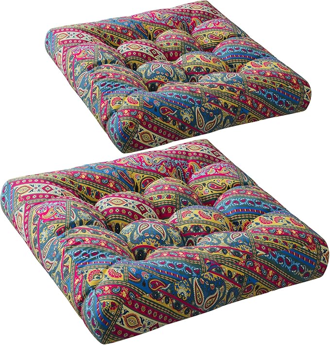 Codi Floor Pillow for Kids, Square Large Pillows Seating for Adults, Bohemian Big Cushions for Yoga Room Tatami Sitting, Memory Foam Added, 22x22 Inch, Multi Blaidiere, Set of 2