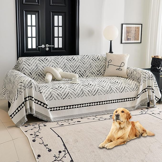 HAOMAIJIA Non Slip Couch Cover Sofa Covers for 3 Cushion Couch Washable sectional Couch Covers for Dogs pet Furniture Protector Couch Cover Blanket for Living Room (MR-Black, 71"x134")