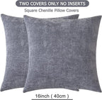 GAWAMAY Decorative Throw Pillow Covers 16x16 Inch Set of 2, Super Soft Chenille Square Pillows Farmhouse Fall Pillowcase for Living Room Bedroom Sofa Couch Cushion Cover Grey 40x40cm (No Insert)