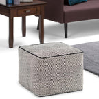 SIMPLIHOME Brynn Square Pouf - 18 inch Wide Handwoven Cotton Ottoman in Patterned Black and Natural, Boho Footstool, Coffee Table or Extra Seating for Living Room or Bedroom, Assembled