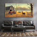 XLSJERST Large Deer Wall Art for Living Room Canvas Prints Decor Decoration Country Tractor Rustic Wildlife Cabin Hunting Picture Glass Surface Artwork Ready to Hang for Bedroom Home Office 24x48