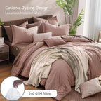 Monbix Full Size Comforter Set-7 Pieces Dusty Pink Cationic Dyeing Bed in a Bag Full Bedding Sets with Comforter, Sheets, Pillowcases & Shams, All Season Reversible Bedding Comforters