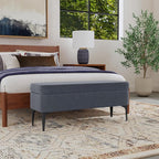 HomePop Upholstered Storage Bench with Metal Leg, 42" W, Blue Velvet