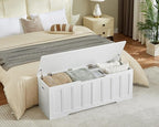 51.2" Storage Chest Extra Large,Storage Bench with 2 Safety Hinges,Shoe Bench,51.2 * 15.7 * 19.1 inches,Wooden Trunk for Bedroom,livingroom,entryway,Supports 220 lb,Easy Assembly(White).