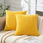 GAWAMAY Decorative Chenille Throw Pillow Covers 24x24 Inch Pack of 2, Soft Square Couch Pillow Cover for Sofa Cushion Living Room Bedroom Solid Dyed Pillowcases Mustard Yellow 60x60cm (ONLY Covers)