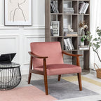 Accent Chair with Velvet Upholstery and Solid Wood Frame, Classic Mid-Century Modern Living Room Furniture for Extra Seating, Rose