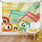 Ambesonne Vintage Tapestry, Bingo Game with Ball and Cards Pop Art Lottery Hobby Celebration Theme, Fabric Wall Hanging Decor for Bedroom Living Room Dorm, 45" X 30", Teal Multicolor