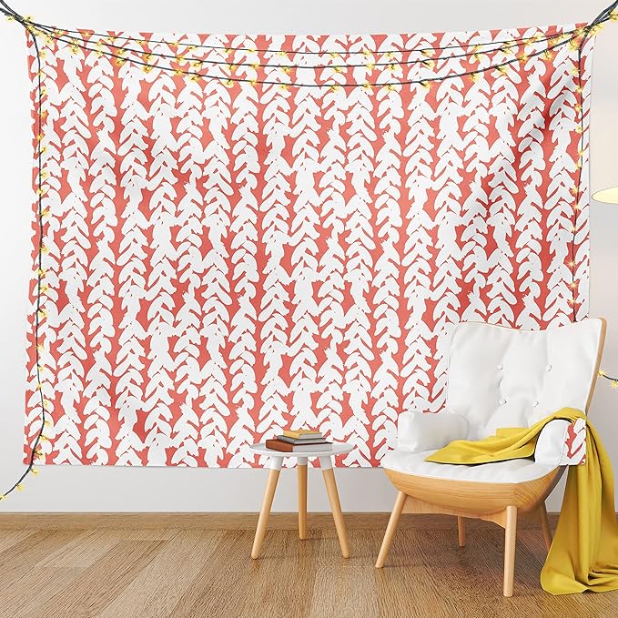 Ambesonne Coral Tapestry King Size, Hand Painted Braids Vertical Pattern Bohemian Hipster Fashion Chevron Art, Wall Hanging Bedspread Bed Cover Wall Decor, 104" X 88", White Coral